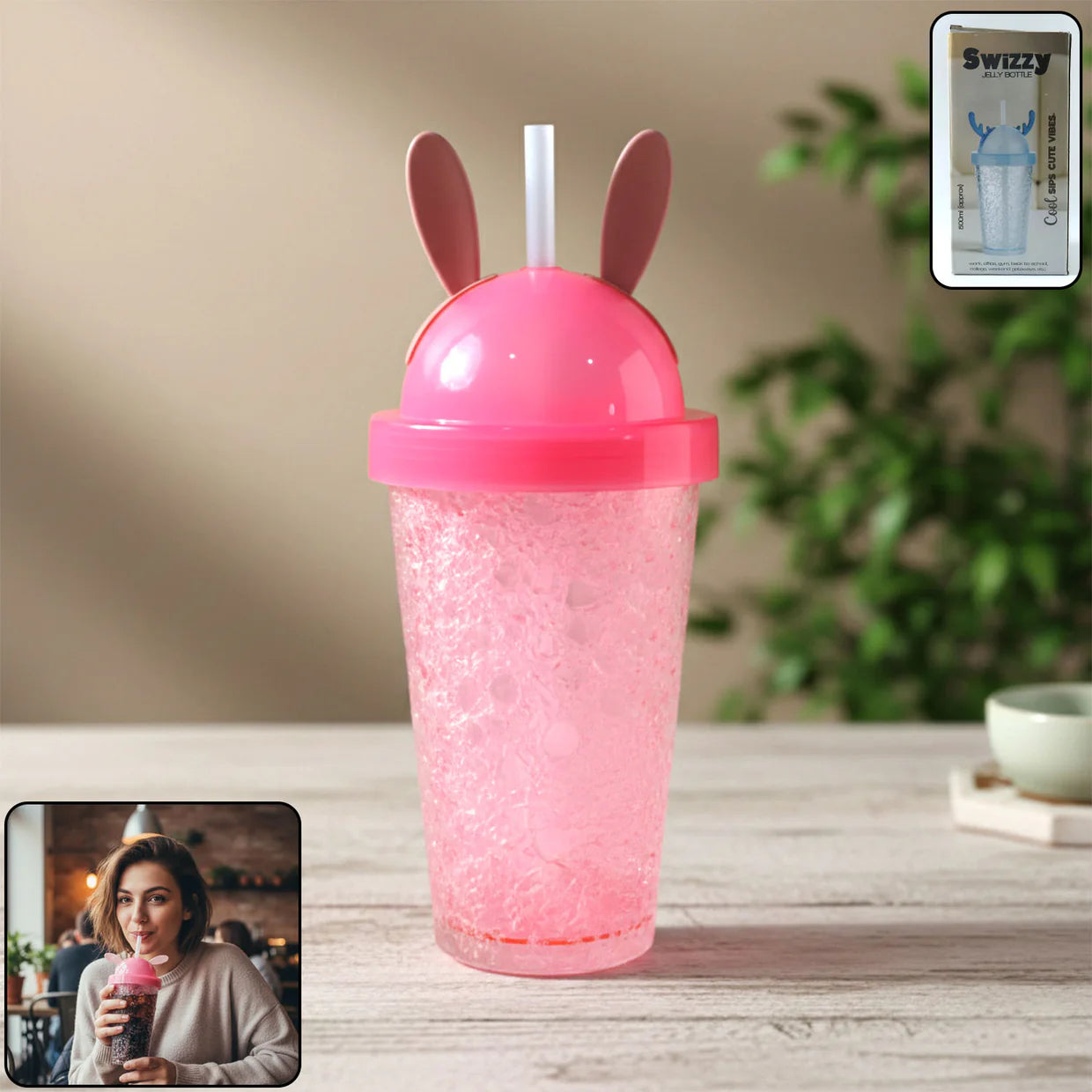 Cute Bunny Ear Design Tumbler Sipper Bottle (500 ML)